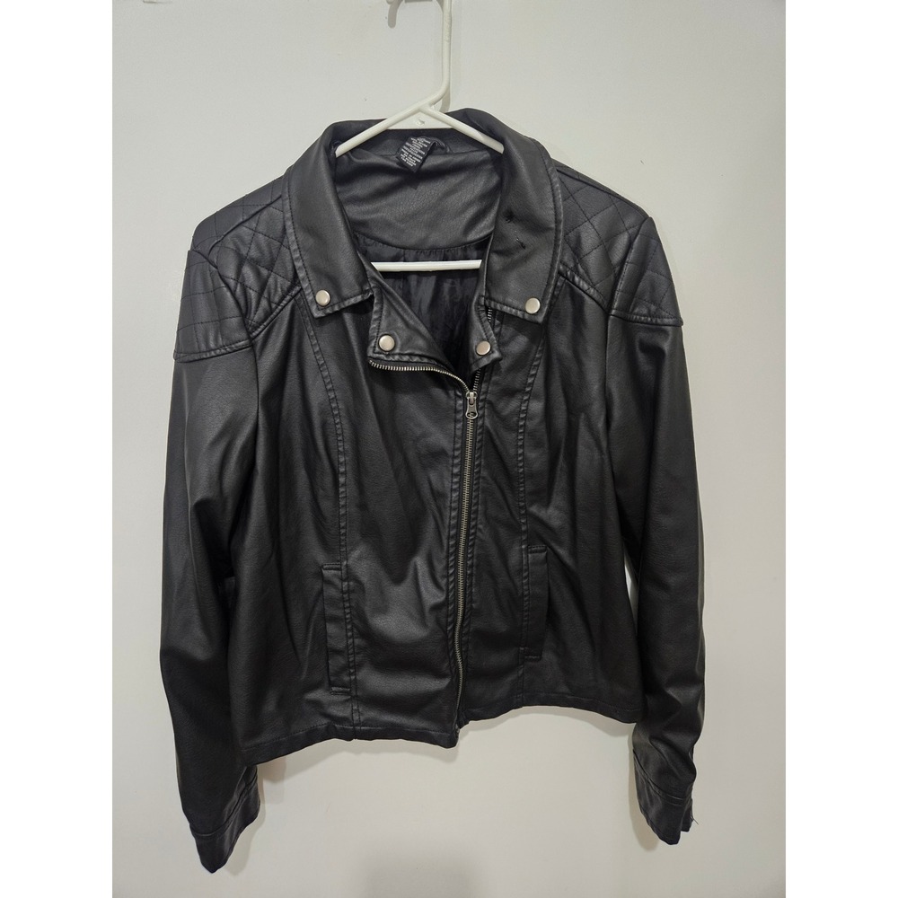 rue21 Womens Black Faux Leather Quilted Moto Jacket XL RN 70829